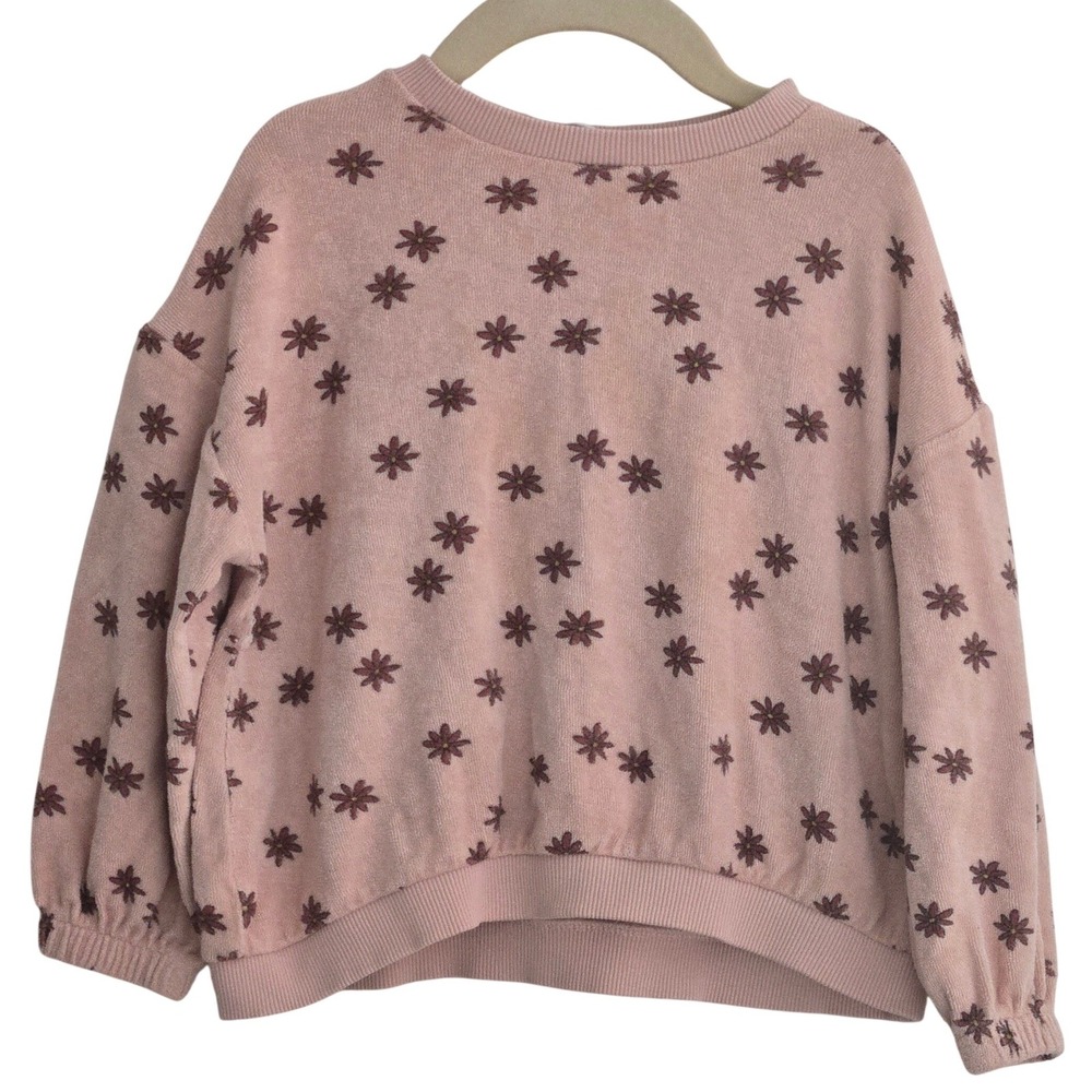 Zara Kids Girls Pink‎ Floral Embroidered Terry Sweatshirt Size 3-4 Years 104 cm